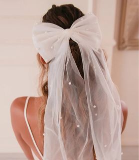 White Pearl Ribbon Veil Prenup Civil Wedding Shoot