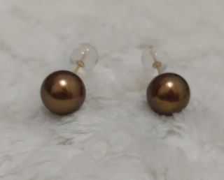 18k yg bronze south sea pearl stud earring