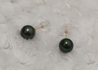 18k yg sea green south sea pearl stud earrings