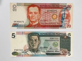 20p 5p Peso Marcos Fernandez NDS Set of 2 UNC Uncirculated Philippines Paper Money Collectible