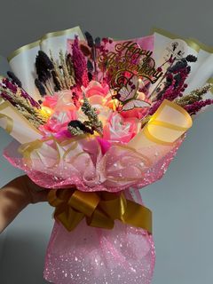 6pc satin flower bouquet wih fairylights