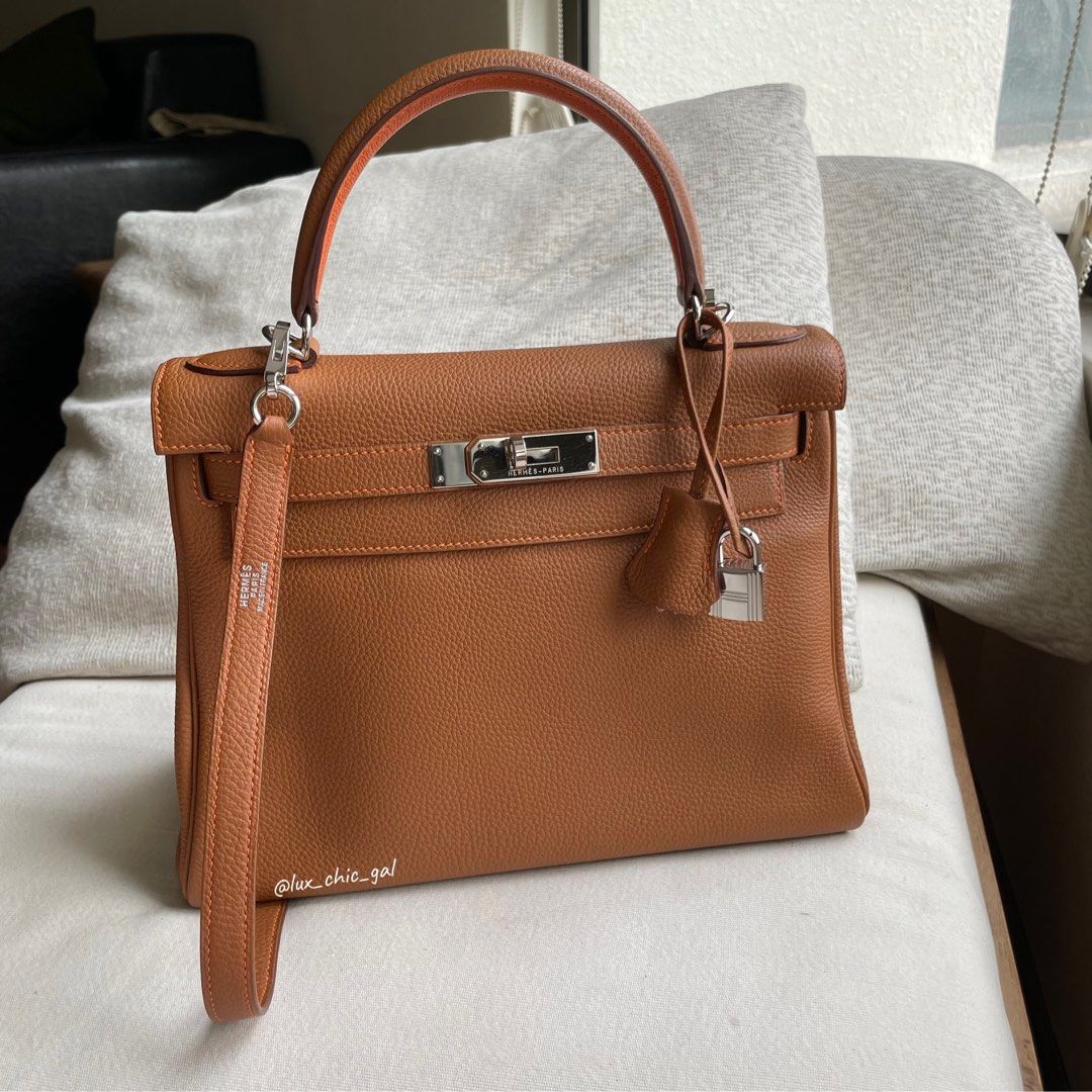 AUTHENTIC HERMES Verso Kelly 28 Retourne Gold Togo Palladium