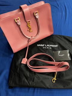 Authentic YVES SAINT LAURENT Saint Laurent Pink Calfskin Leather Small Monogram Cabas Bag