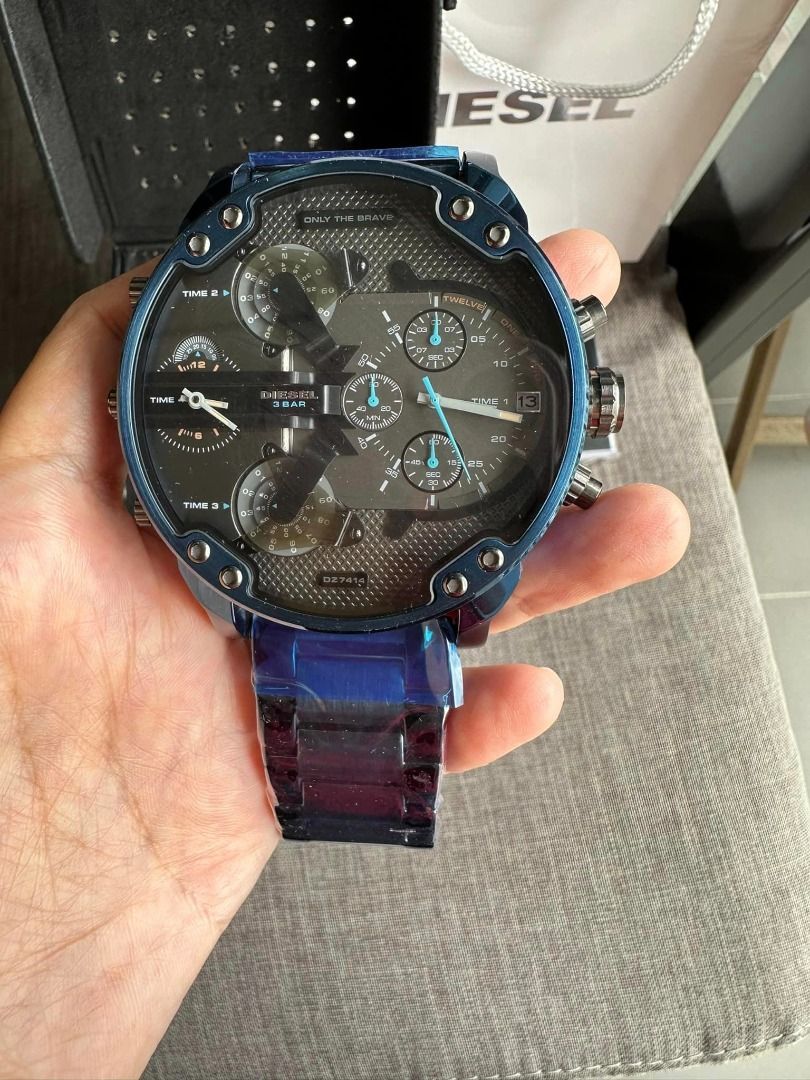 Authentic Diesel Blue Stainless Steel Men s Watch Mr.Daddy 2.0 4 time Zone Chronograph DZ7414 Jam tangan Lelaki