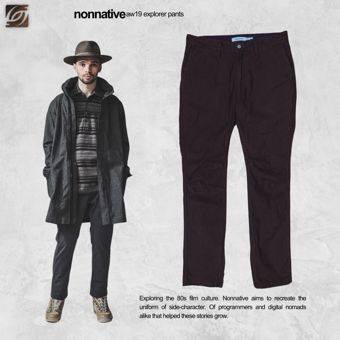 AW19 Nonnative Explorer Pants Bordeaux (Category: Trousers) located in Quezon City. Submitted by soourceph (Listing ID 1303635064, Image 1). Description: Exploring 80s film culture. Nonnative aims to recreate the uniform of side-character. Of programmers and digital nomads alike that helped these stories grow. Features a Bordeaux finish, this slim pair of pants goes well with the outdoor inspired offerings of the label. YKK zipperfly and an embos