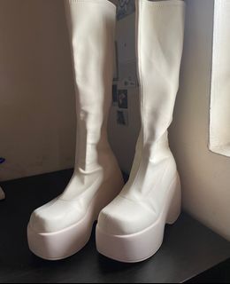 Beige Wedge Heels Platform Boots