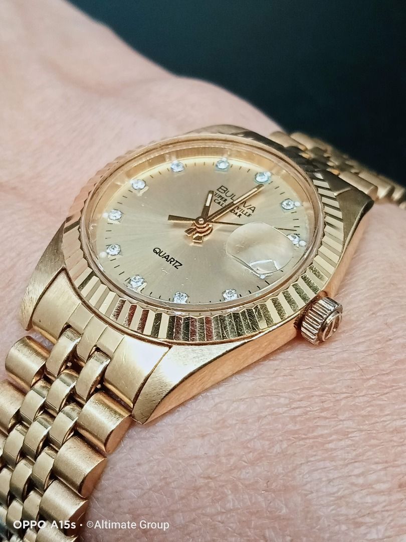Birthday Watch 1991 Bulova Super Seville Calendar Lady Model 9104105 Gold Plated Quartz OH