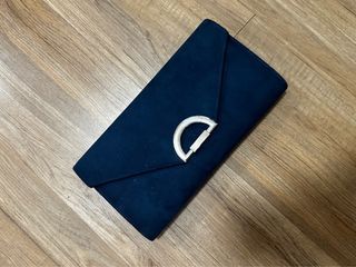 Blue Clutch with Silver Hardware