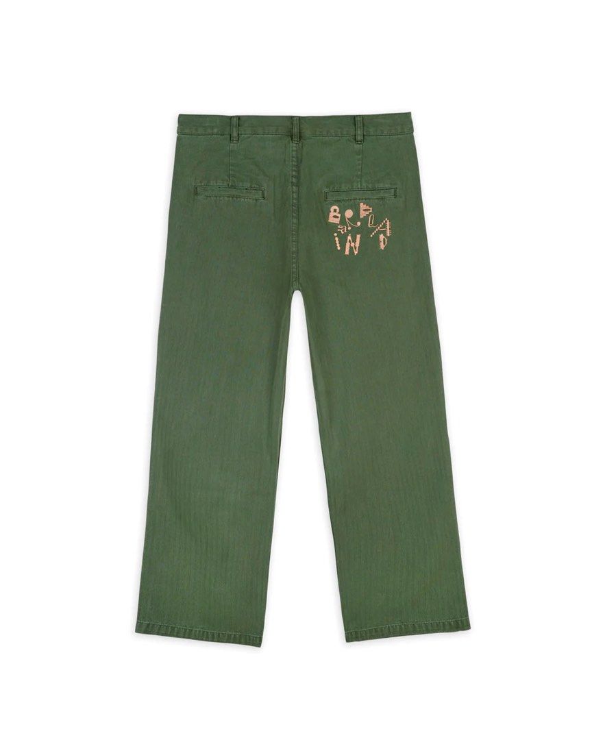 Brain Dead Connections Herringbone Pant - Olive // US 28 (Category: Trousers) located in Quezon City. Submitted by .uwuwu (Listing ID 1303682628, Image 2). Description: In very good condition, lightly used. Size 28 Payment via bank transfer, GCash, or PayPal.