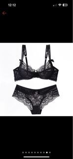 BrandNew 32F or 70F on tag Lingerie Set Bra and Panty in Black Lace See Through