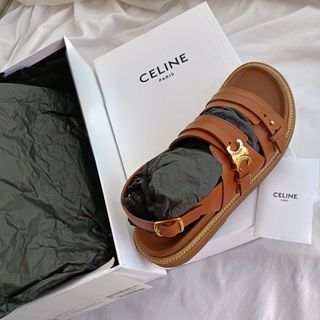 Celine tan triomphe wedge sandal 30mm