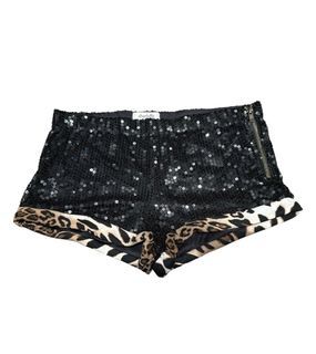 CHARLOTTE RUSSE LEOPARD PRINT BLACK SEQUINNED BOOTY SHORTS