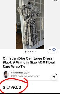 Christian Dior Ceinturee Black and White Floral Dress w/ side pockets