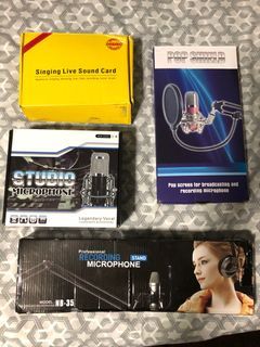 Complete Streaming Set of Studio Microphone, Sound Card, Pop Shield, and Stand