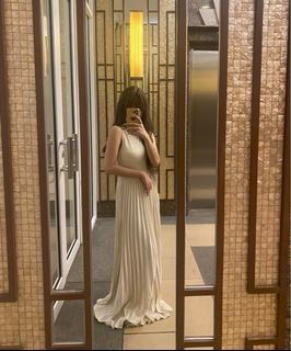 Cream/Beige pleated formal dress/gown