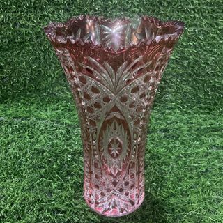 Crystal Edo Kiriko Bohemian Art Glass Ruby Red Flared Vase with Flaw as posted 8.5” x 5” inches - P999.00