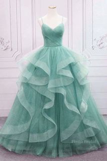 Cute Fluffy Emerald Green Prom dress