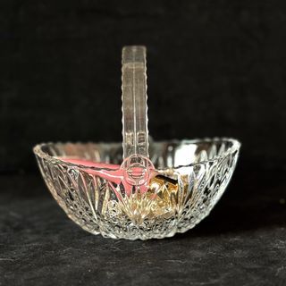 Deep Crystal Glass Basket with Plastic Handle