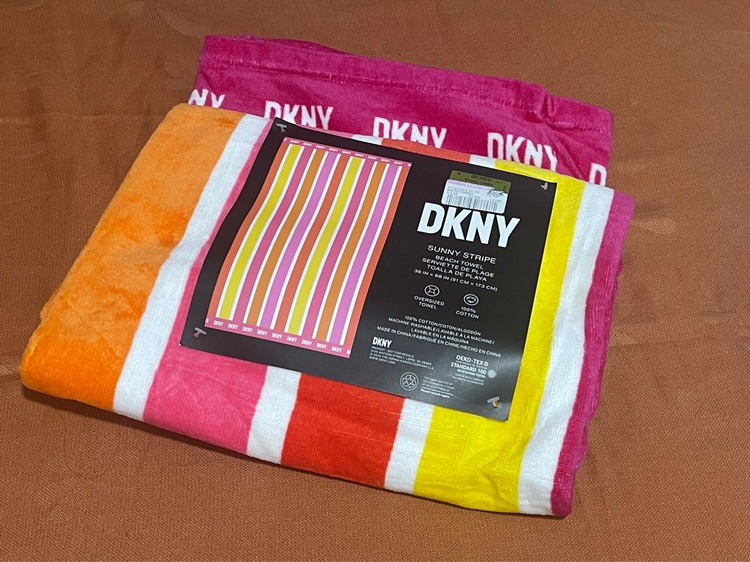 DKNY Multi Color Beach Towel Furniture Home Living Bedding Towels on Carousell