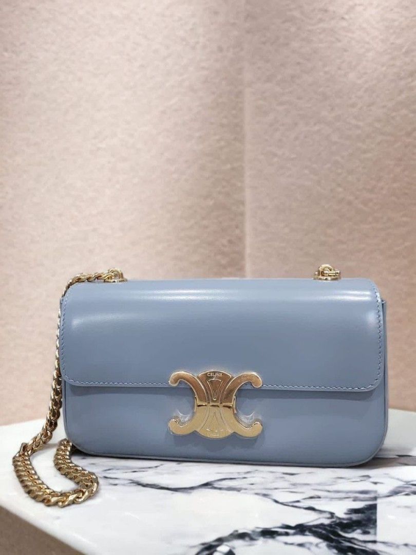 Fast Sale Last 1pcs Reprice Reprice Good Deal, New, Celine Triomphe  Shoulder Bag Ghw Chain Strap In Blue Grey, •Nett, •Exclude ongkir 💖