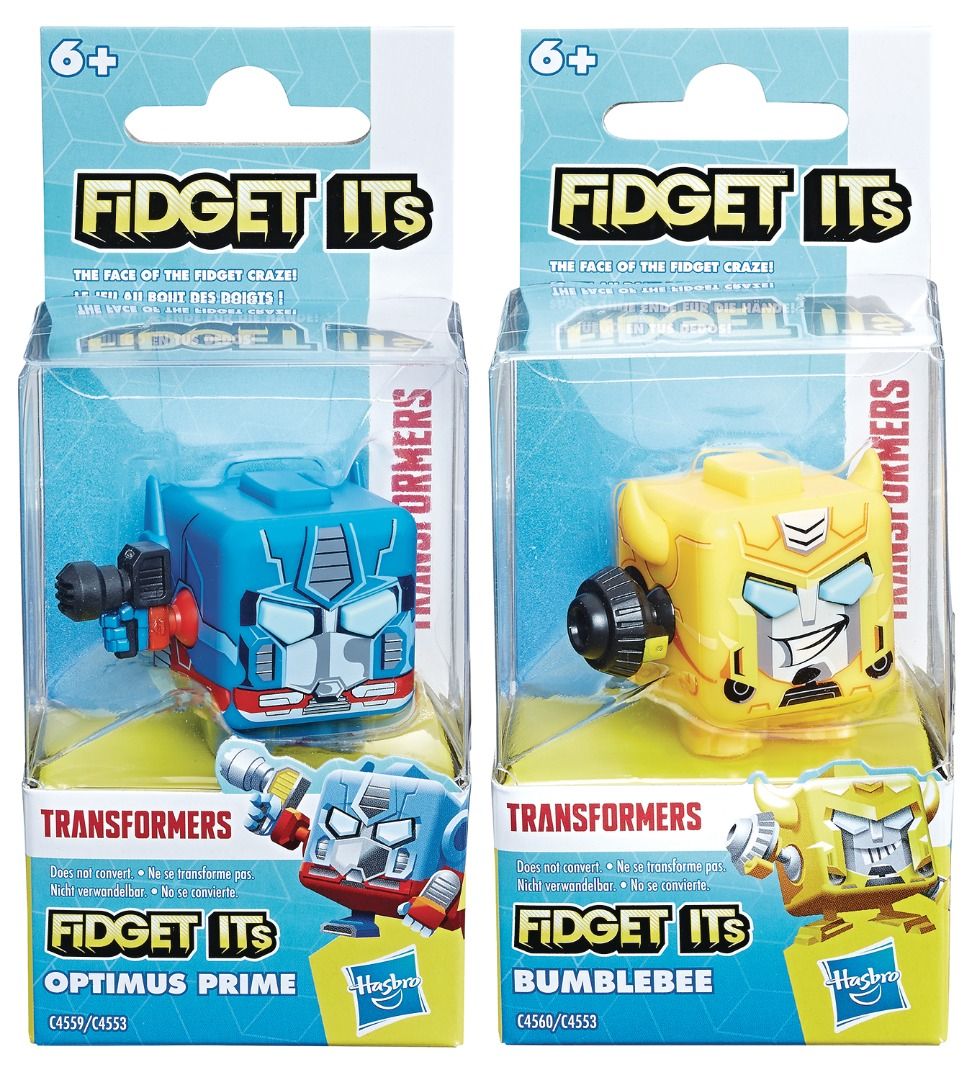 Fidget Its Transformers Optimus Prime and Bumblebee Set (Category: Interactive Toys) located in Manila. Submitted by ninja_kid (Listing ID 1303728695, Image 1). Description: The face of the fidget craze! Featuring an iconic Transformers character as part of the play pattern, this Fidget Its cube is shaped like Bumblebee. Combining figures and fidget toys brings fun to the craze with unique character based points of fidget. Fidget Its cubes are fu