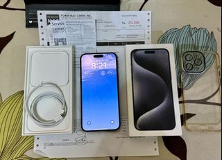 FOR SALE OR SWAP  SLIGHTLY USED and BRAND NEW CONDITION iPhone 15 PRO MAX BLUE  TITANIUM 256 GIG  FACTORY UNLOCK, NTC APPROVED 100 % BH, JaNUARY  27, 2025.. And With Powermac  Receipt. 45 Cycle Counts
