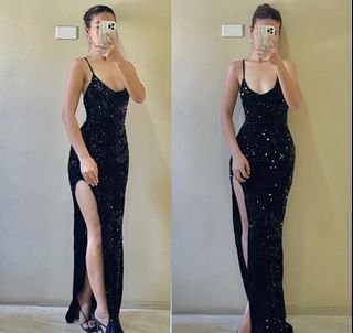 Fully Sequined Bodycon Maxi Dress w/ Slit