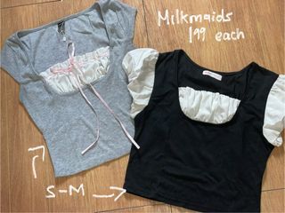 Gray and Black Romwe Milkmaid Tops