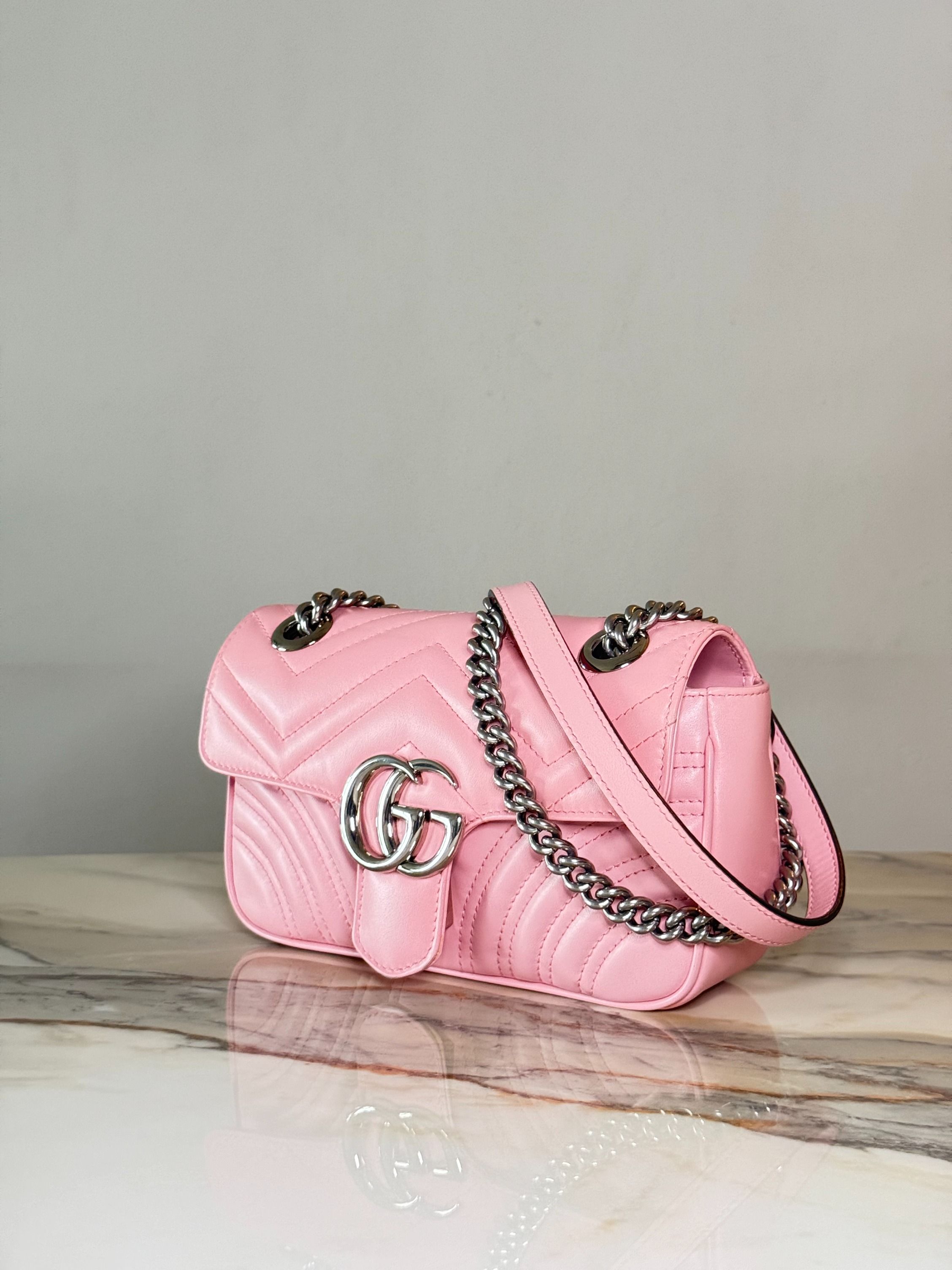 GUCCI GG MARMONT MINI SHOULDER BAG PINK, Luxury, Bags & Wallets on