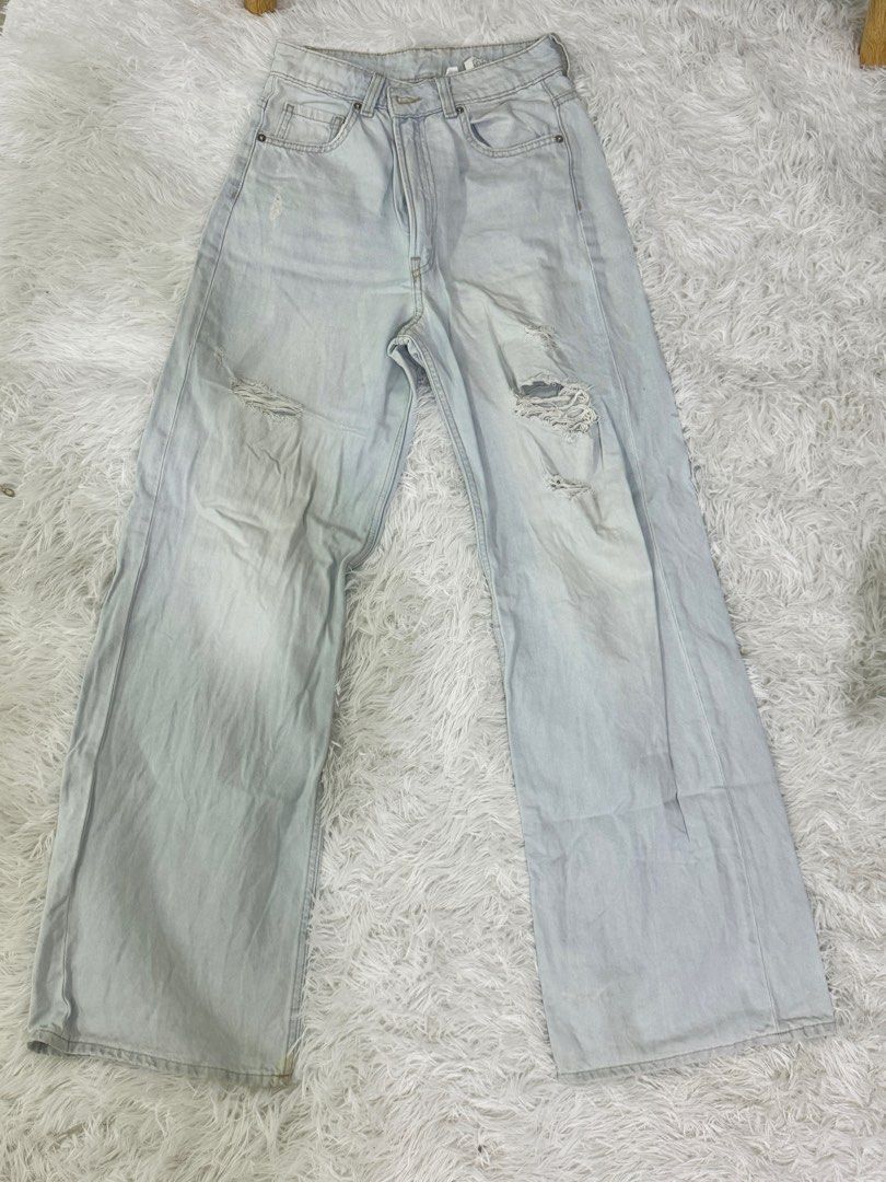 H M Divided Jeans Wide Leg Light Denim Blue