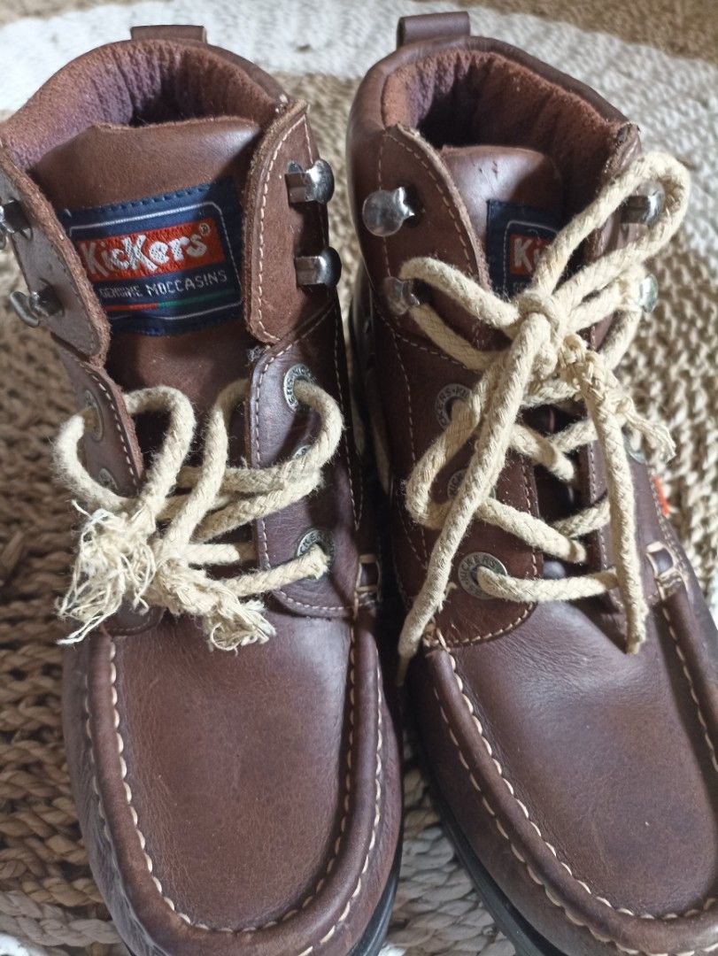 Kickers Vintage 90s Moccasin Brown Genuine Leather Semi Boots 39 Fesyen Wanita Sepatu di Carousell