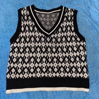 (Black & White) Knitted Vest Cardigan V-neck
