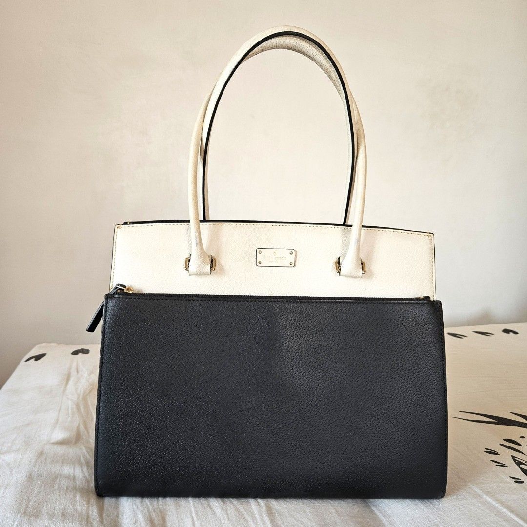 KS Grove St Maeve bag (Category: Luxury Bags & Wallets) located in Cabuyao City. Submitted by happy.finds (Listing ID 1303605461, Image 1). Description: Original Kate Spade, bought in Canada. Elegant black and white colorway. This is roomy and sturdy bag. I used sa office and for travel, kasya big laptop. I stopped working na so not using anymore. Just need minor cleaning ng handles, else very good condition. see last 2 photos for bag details. be
