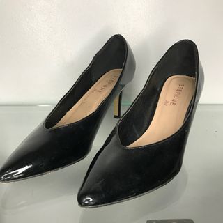 NEW PAYLESS LEATHER patent leather maria step one closed toe high heels work office duty black shoes sandals