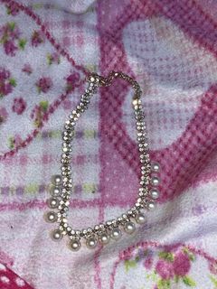 Pearl with diamond bling necklace