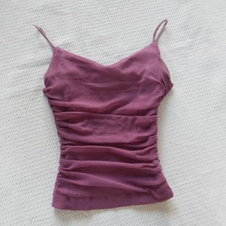 Purple vintage layered ruched mesh cami top
