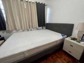 Queen size frame and mattress with side table