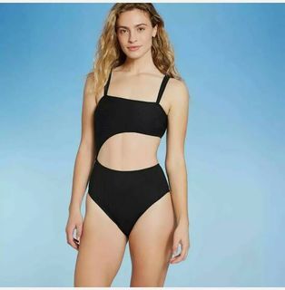 Shade & Shore Black Ribbed High Rise Cut Out Swimsuit