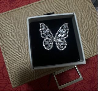 Silver Crystal Butterfly ring