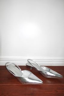 silver slingback kitten heels