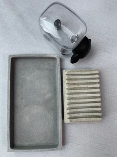 Stone soap dish, cotton sheep casing & stone tray trinket