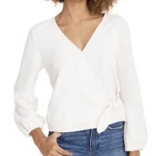 Texture and thread by Madewell crepe wrap top in pearl ivory cream beige off white