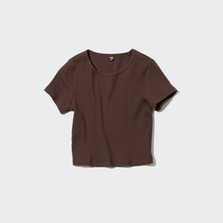 Uniqlo Ribbed Cropped Short Sleeve T-Shirt Brown