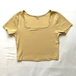 Uniqlo Ribbed Square Neck Crop Top - Pastel Yellow