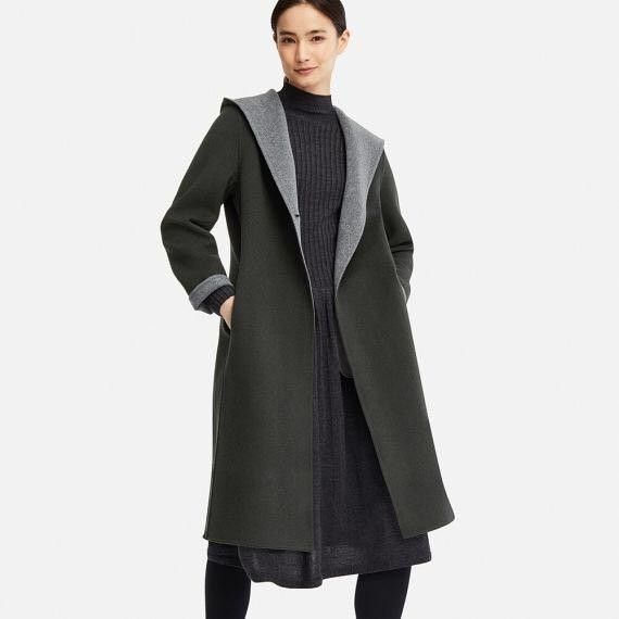 ut uniqlo plain double face hooded coat long jacket sweater hoodie