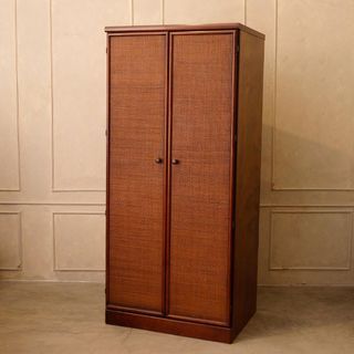 Vintage 2 door Rattan Wardrobe Cabinet Wooden