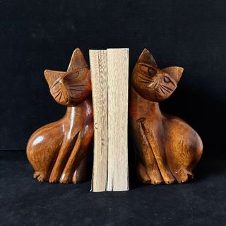 Wooden Cats Bookends or Decor