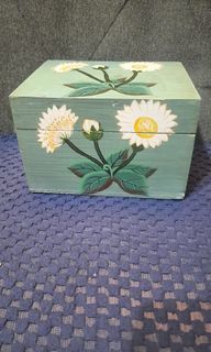 Wooden jewelry box hand painted floral 6x4" from England