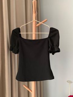 Zalora Off Shoulder Top/ Black Puffed Sleeves