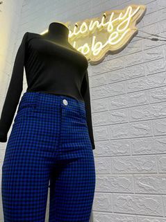 Zara blue and black checkered jeans